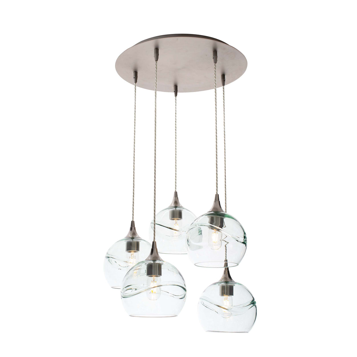 767 5 Pendant Cascade Chandelier-Glass-Bicycle Glass Co - Hotshop-Brushed Nickel - 4ft Cord-Swell-Eco Clear-Bicycle Glass Co