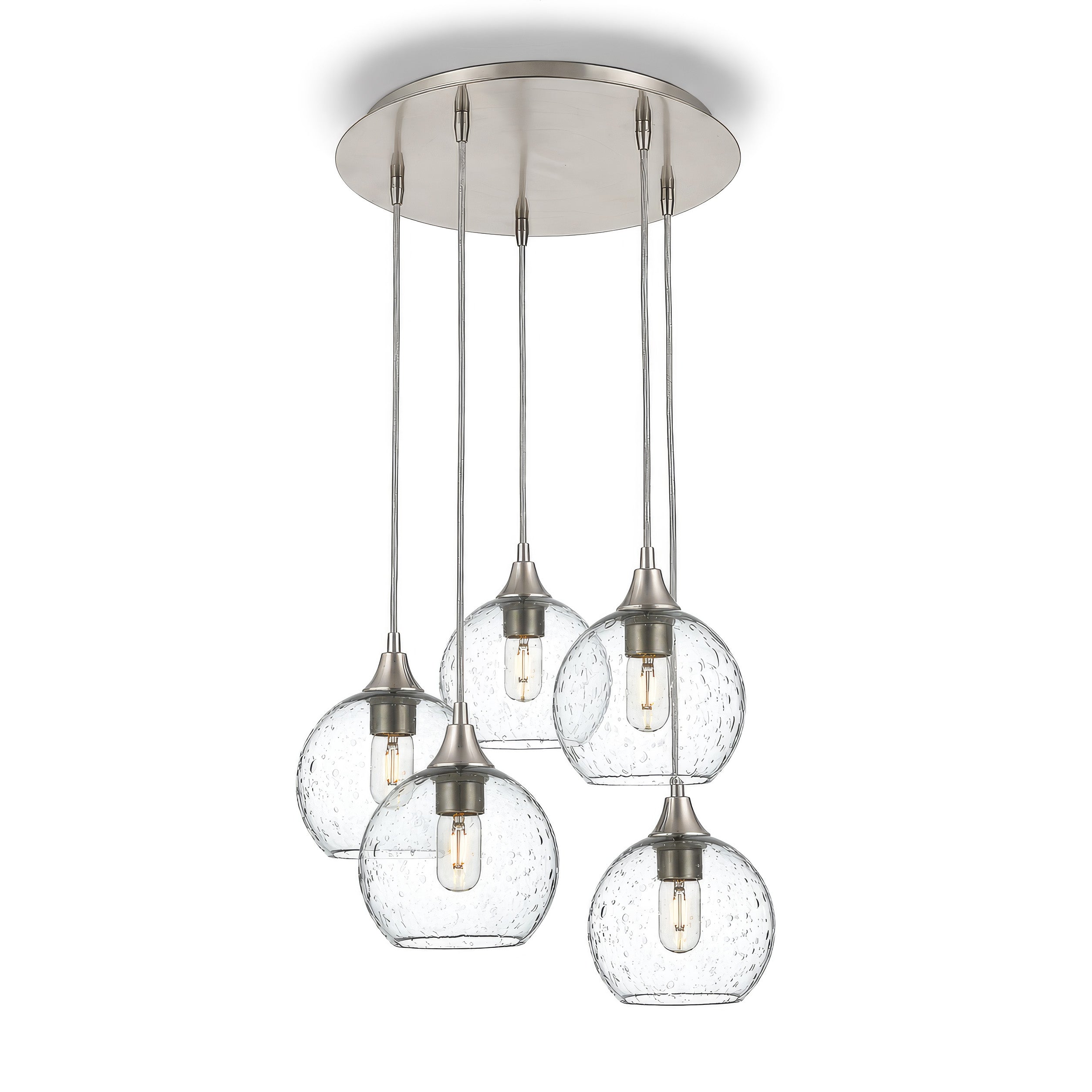 767 5 Pendant Cascade Chandelier-Glass-Bicycle Glass Co - Hotshop-Brushed Nickel - 4ft Cord-Lunar-Eco Clear-Bicycle Glass Co