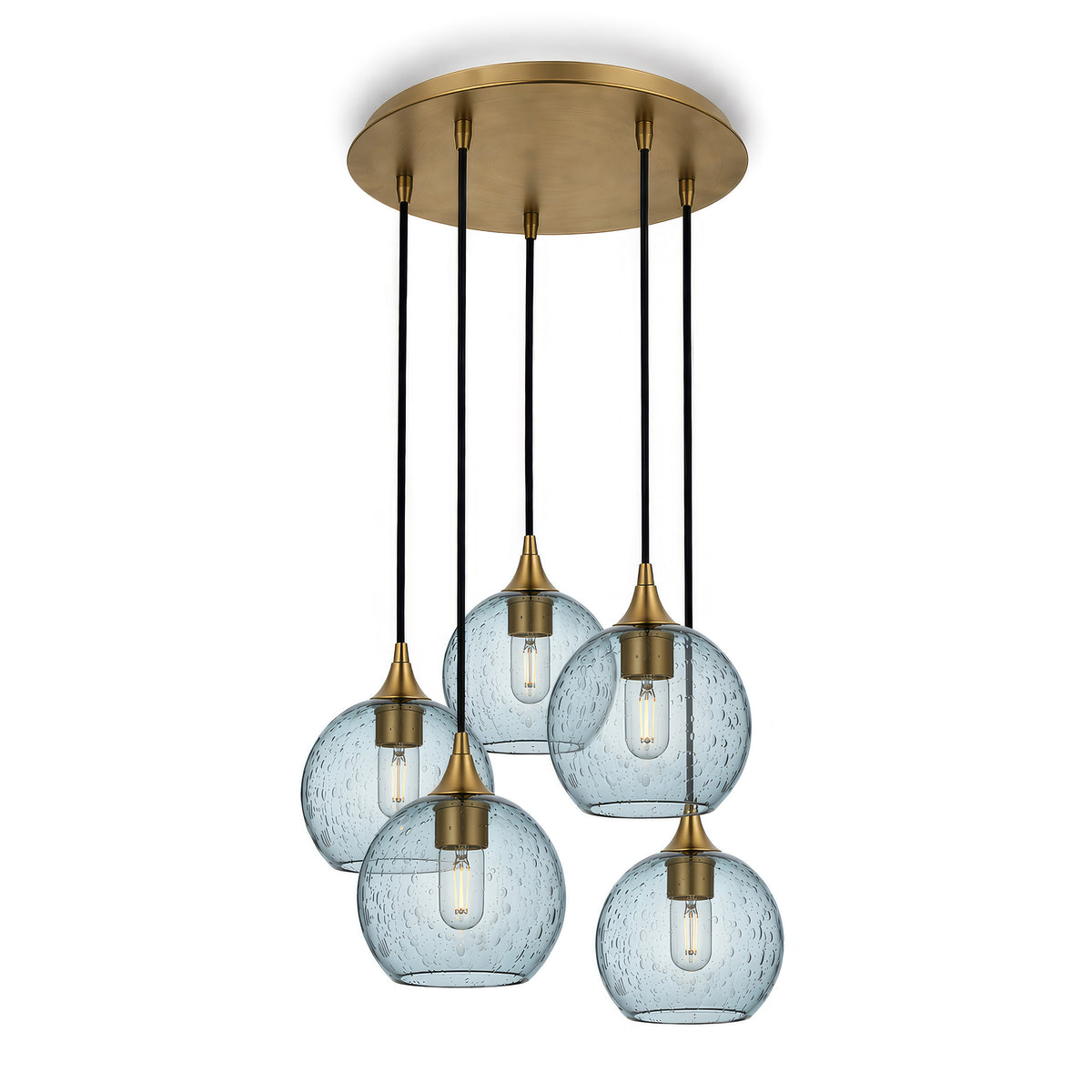 767 5 Pendant Cascade Chandelier-Glass-Bicycle Glass Co - Hotshop-Matte Black - 4ft Cord-Lunar-Steel Blue-Bicycle Glass Co
