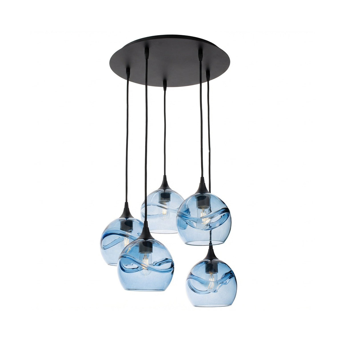 767 5 Pendant Cascade Chandelier-Glass-Bicycle Glass Co - Hotshop-Matte Black - 4ft Cord-Lunar-Steel Blue-Bicycle Glass Co