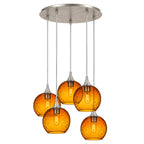 767 5 Pendant Cascade Chandelier-Glass-Bicycle Glass Co - Hotshop-Matte Black - 4ft Cord-Lunar-Steel Blue-Bicycle Glass Co