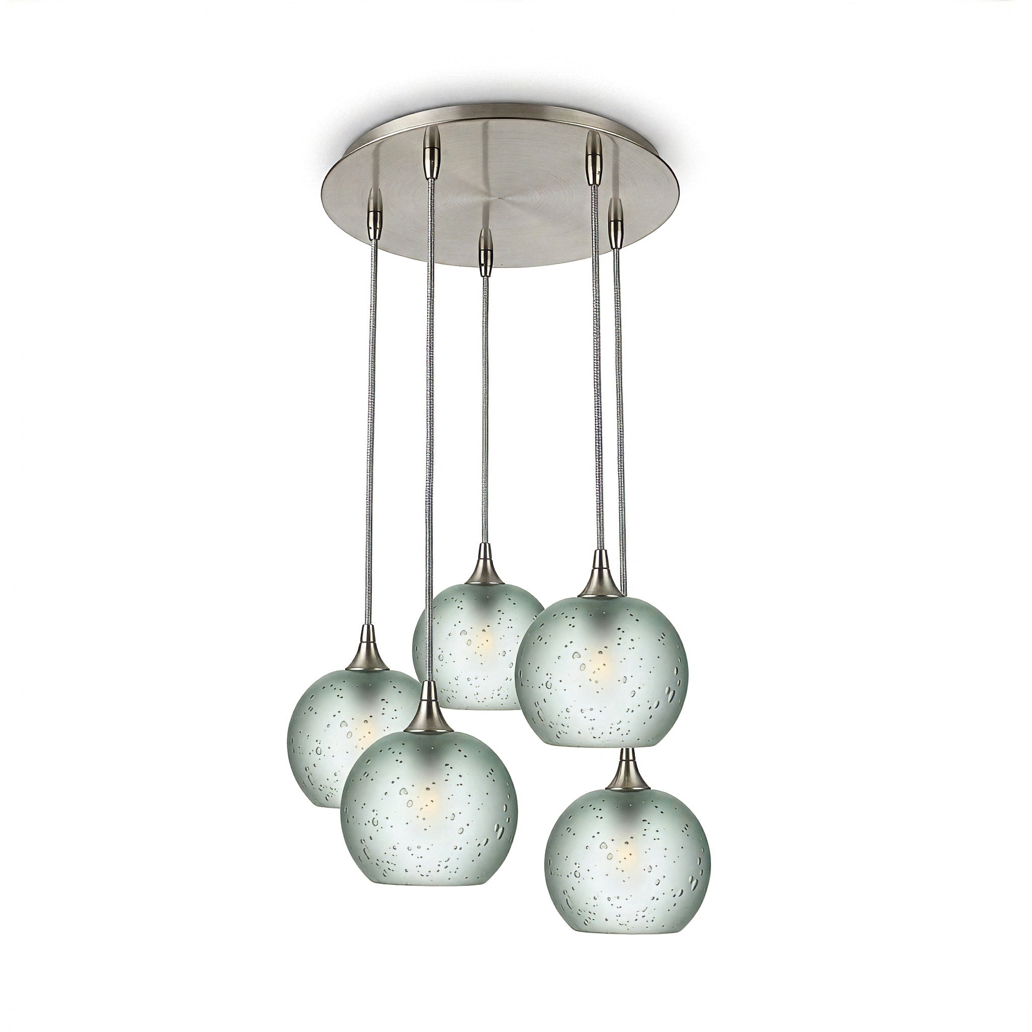 767 5 Pendant Cascade Chandelier-Glass-Bicycle Glass Co - Hotshop-Celestial-Eco Clear-Brushed Nickel - 4ft Cord-Bicycle Glass Co