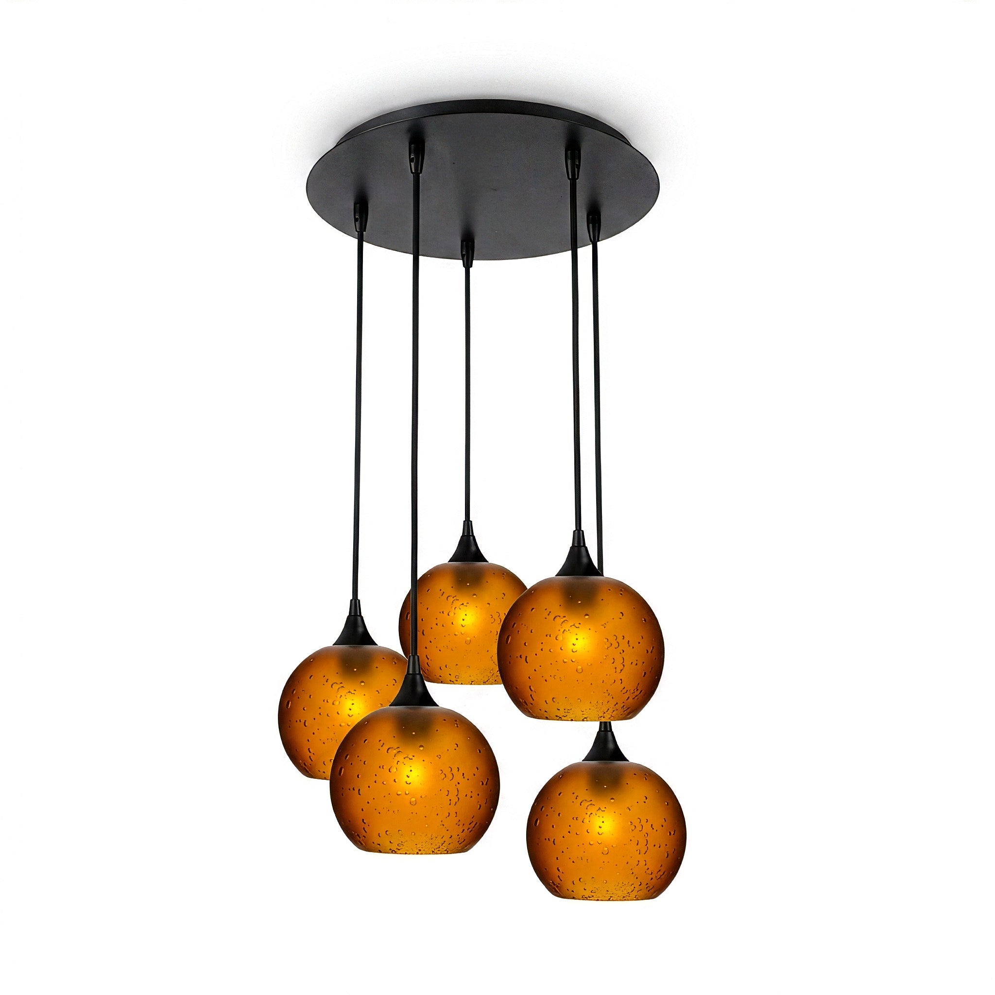 767 5 Pendant Cascade Chandelier-Glass-Bicycle Glass Co - Hotshop-Celestial-Golden Amber-Matte Black - 4ft Cord-Bicycle Glass Co