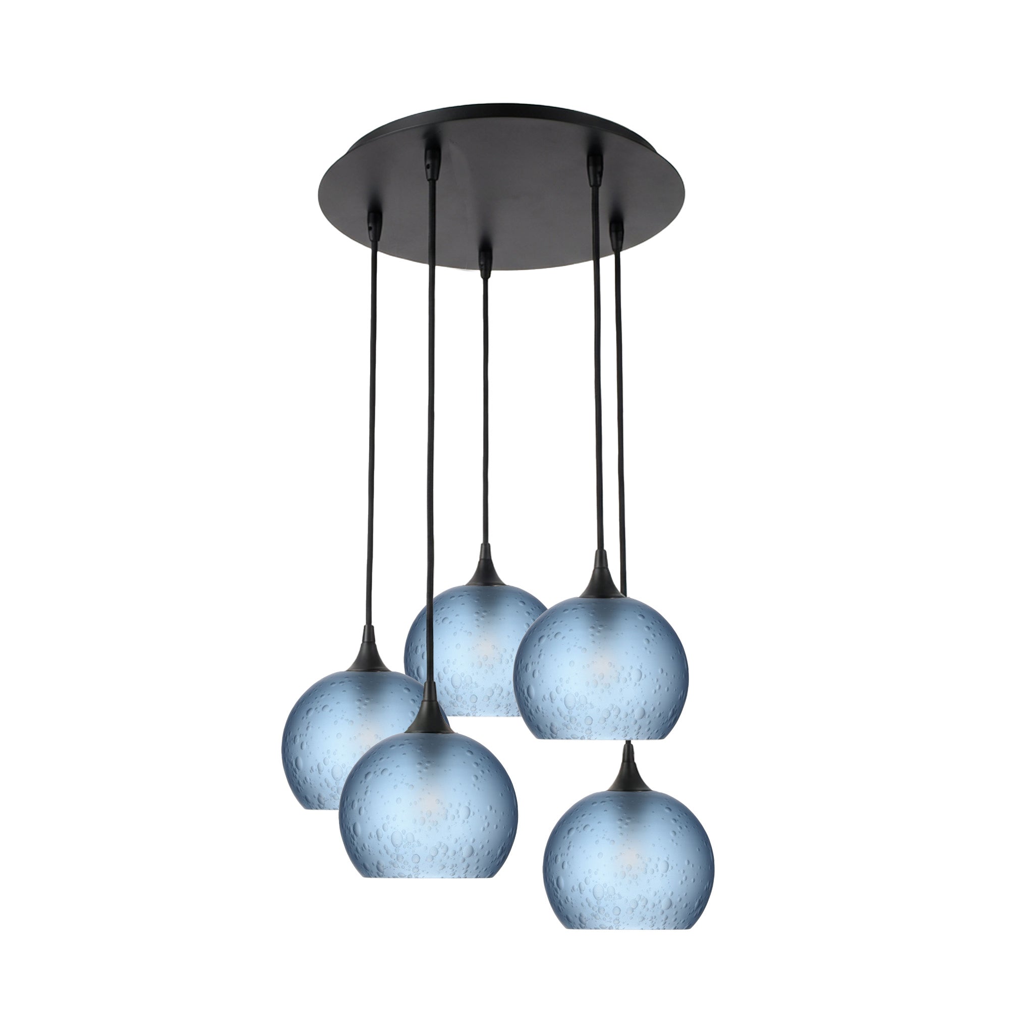 767 5 Pendant Cascade Chandelier-Glass-Bicycle Glass Co - Hotshop-Celestial-Steel Blue-Matte Black - 4ft Cord-Bicycle Glass Co