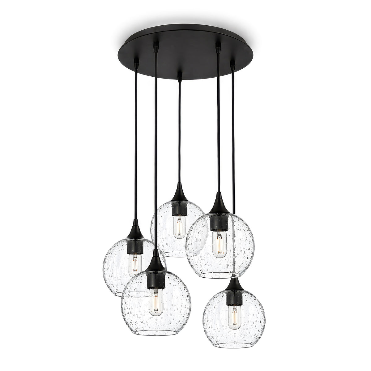 767 5 Pendant Cascade Chandelier-Glass-Bicycle Glass Co - Hotshop-Lunar-Eco Clear-Matte Black - 4ft Cord-Bicycle Glass Co