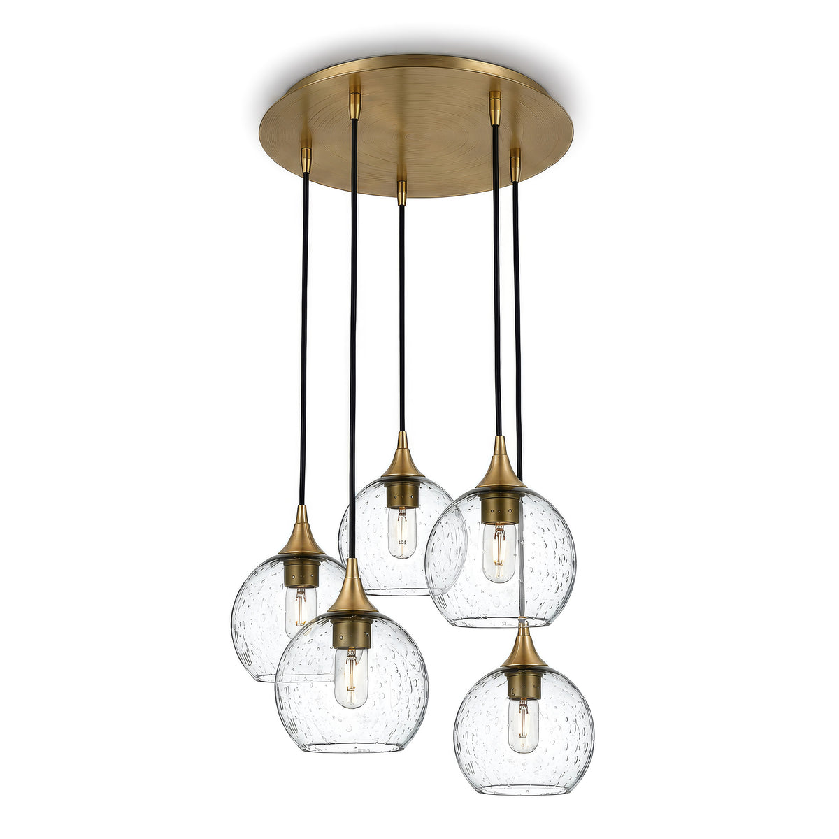 767 5 Pendant Cascade Chandelier-Glass-Bicycle Glass Co - Hotshop-Lunar-Eco Clear-Polished Brass - 4ft Cord-Bicycle Glass Co