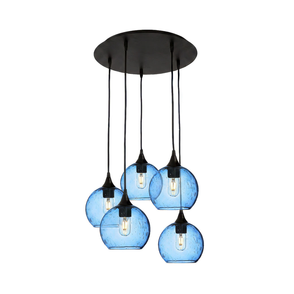 767 5 Pendant Cascade Chandelier-Glass-Bicycle Glass Co - Hotshop-Lunar-Steel Blue-Matte Black - 4ft Cord-Bicycle Glass Co