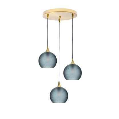 767 Celestial: 3 Pendant Cascade Chandelier-Glass-Bicycle Glass Co - Hotshop-Slate Gray-Polished Brass-Bicycle Glass Co