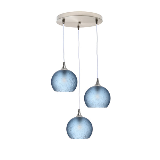 767 Celestial: 3 Pendant Cascade Chandelier-Glass-Bicycle Glass Co - Hotshop-Steel Blue-Brushed Nickel-Bicycle Glass Co