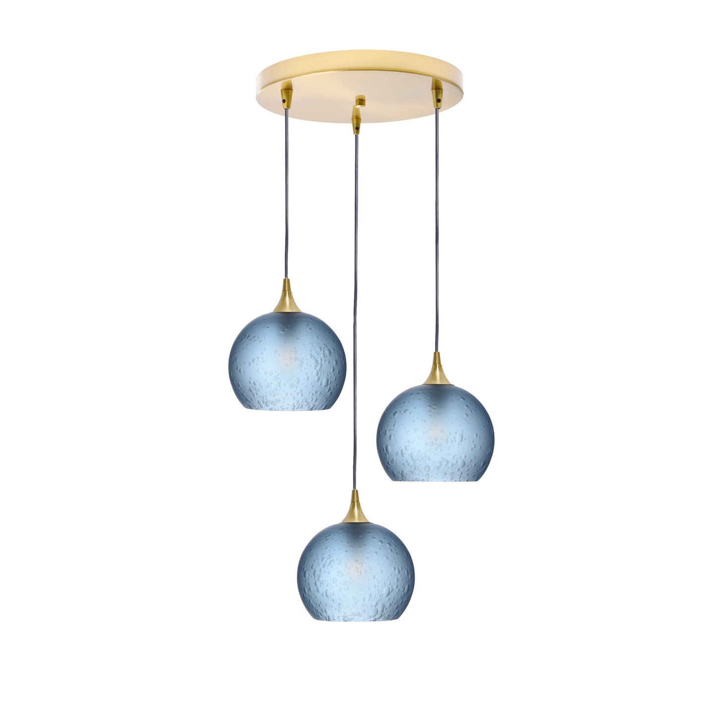 767 Celestial: 3 Pendant Cascade Chandelier-Glass-Bicycle Glass Co - Hotshop-Steel Blue-Polished Brass-Bicycle Glass Co