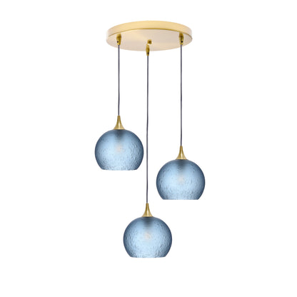 767 Celestial: 3 Pendant Cascade Chandelier-Glass-Bicycle Glass Co - Hotshop-Steel Blue-Polished Brass-Bicycle Glass Co