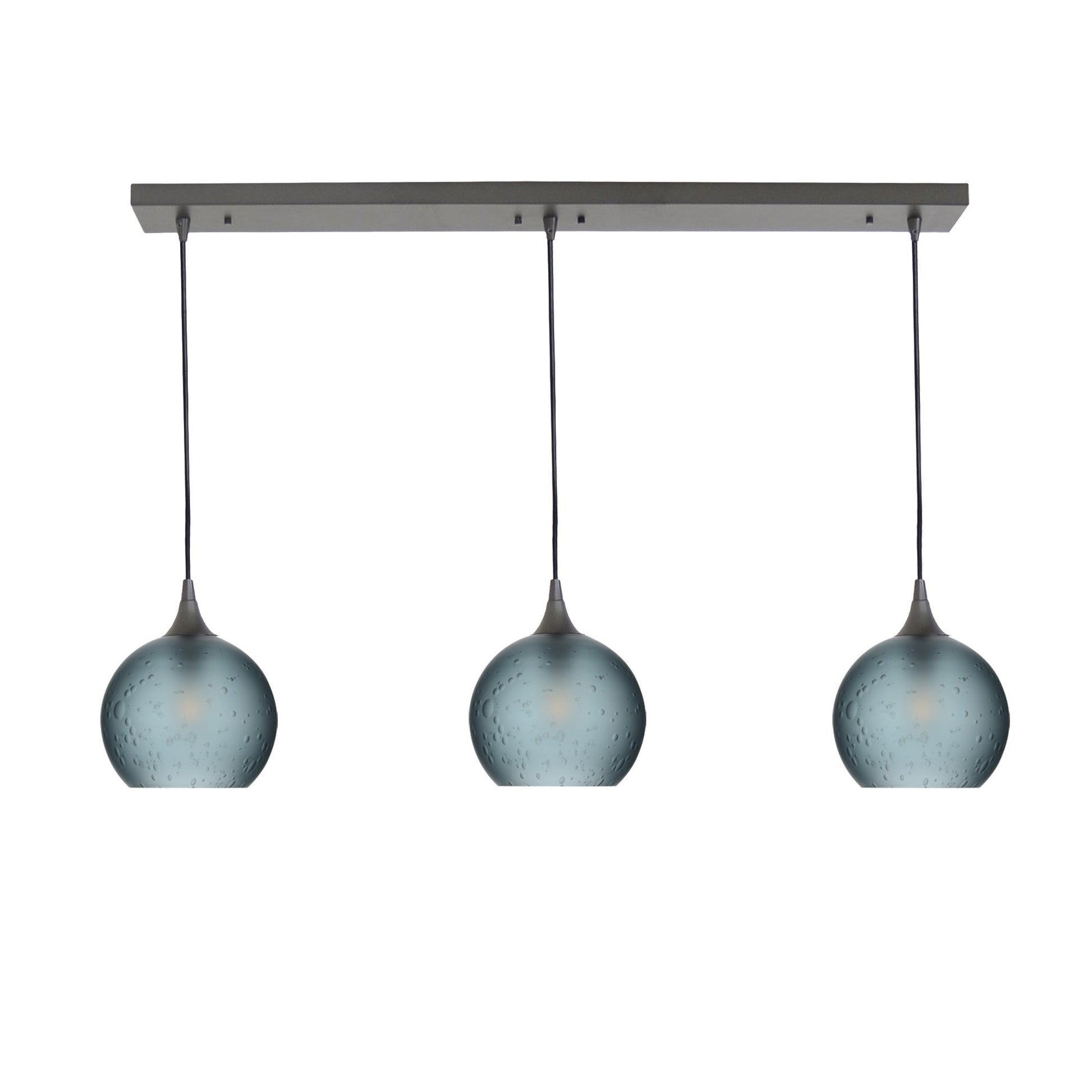 767 Celestial: 3 Pendant Linear Chandelier-Glass-Bicycle Glass Co - Hotshop-Slate Gray-Antique Bronze-Bicycle Glass Co