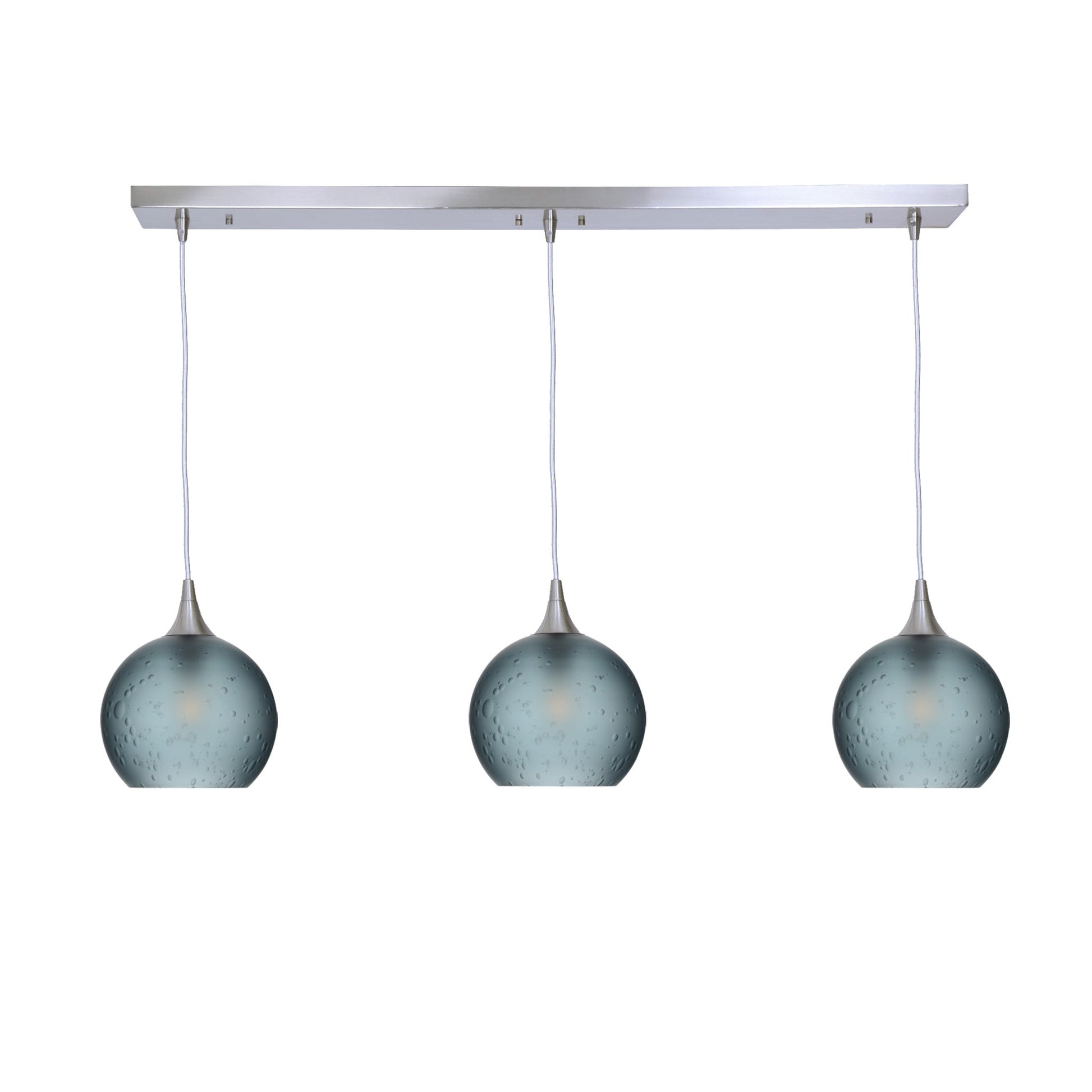 767 Celestial: 3 Pendant Linear Chandelier-Glass-Bicycle Glass Co - Hotshop-Slate Gray-Brushed Nickel-Bicycle Glass Co