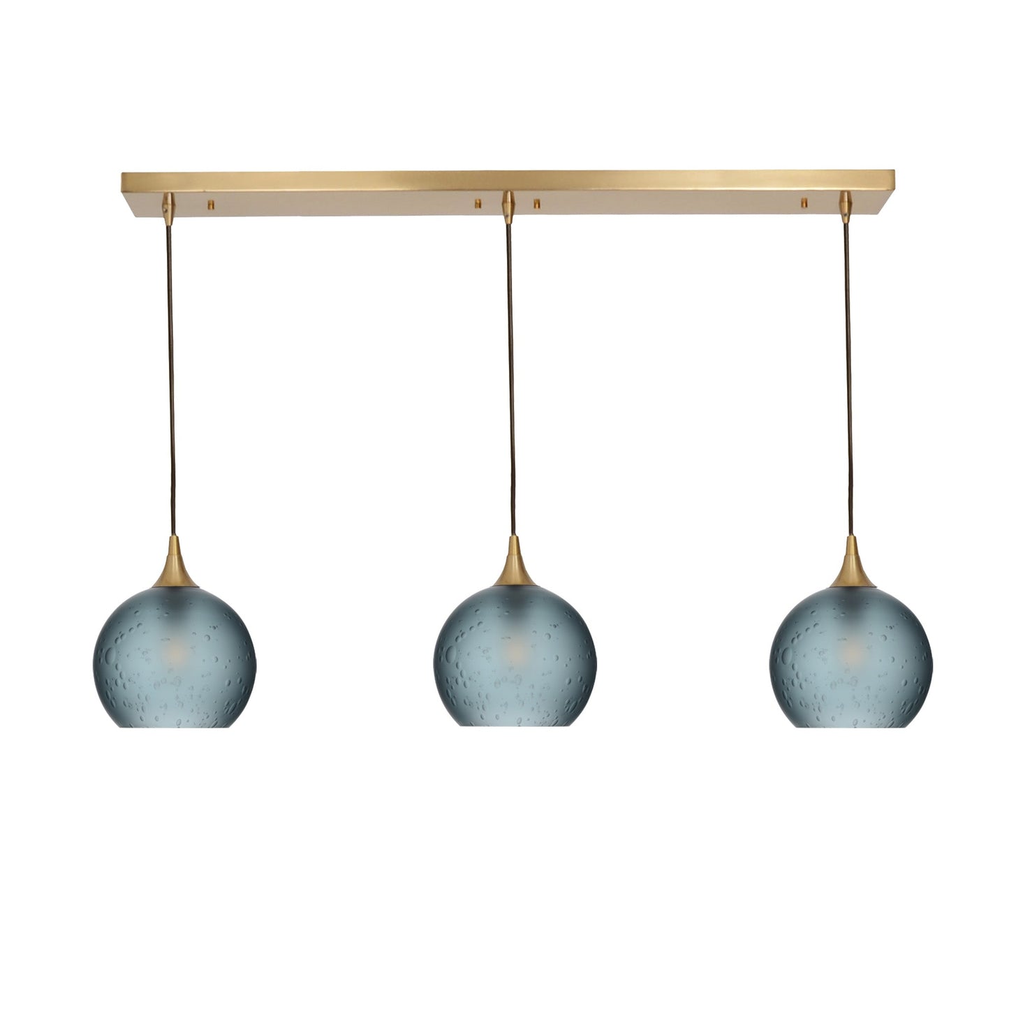 767 Celestial: 3 Pendant Linear Chandelier-Glass-Bicycle Glass Co - Hotshop-Slate Gray-Polished Brass-Bicycle Glass Co