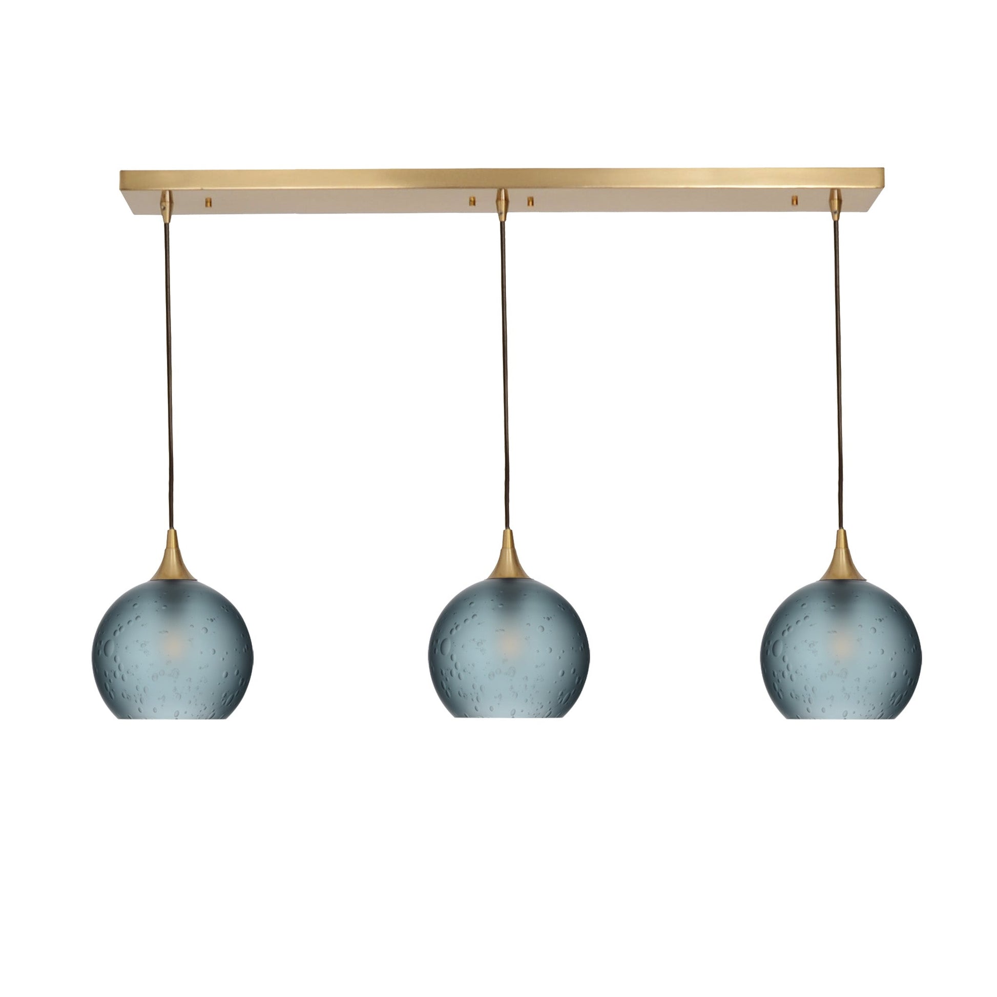 767 Celestial: 3 Pendant Linear Chandelier-Glass-Bicycle Glass Co - Hotshop-Slate Gray-Polished Brass-Bicycle Glass Co