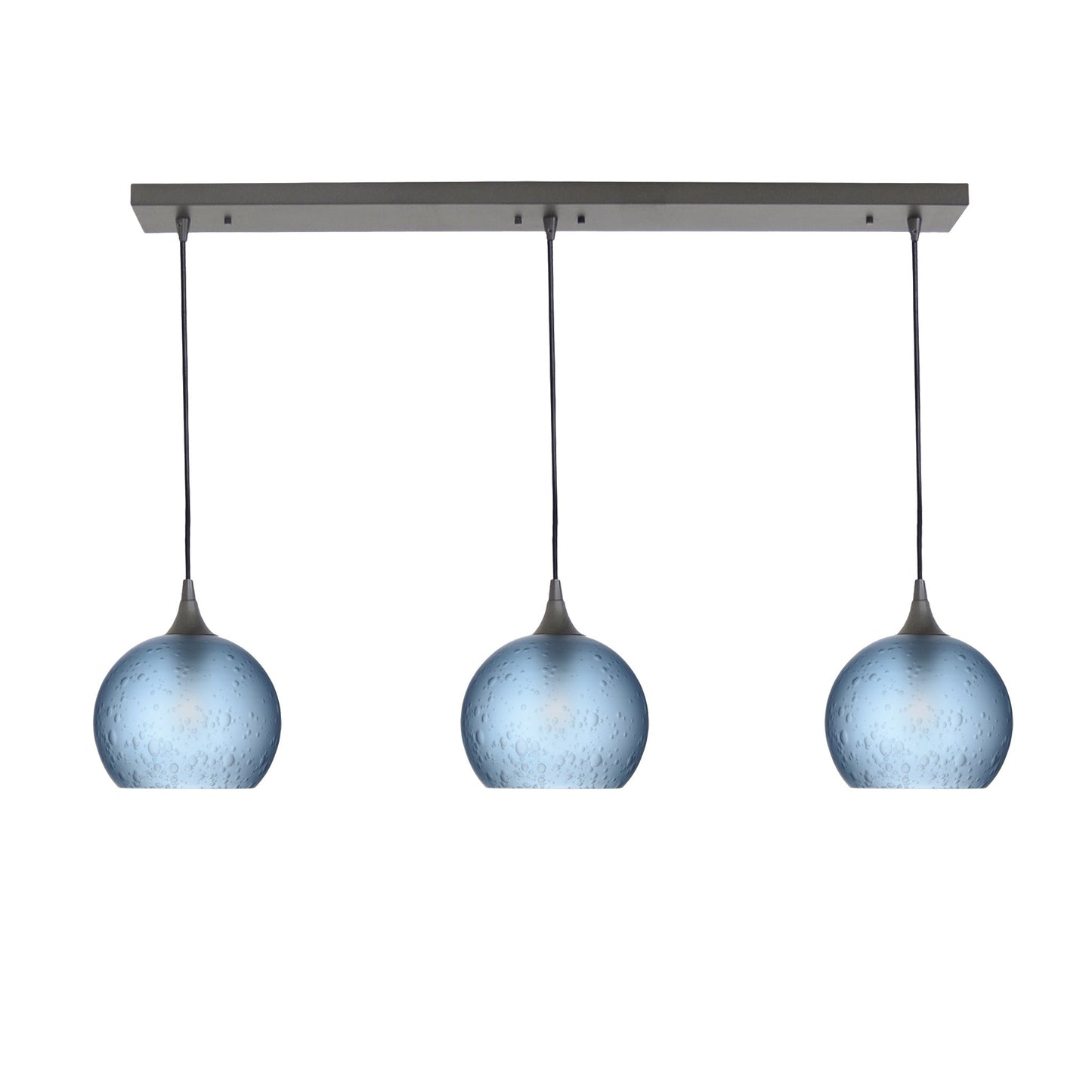 767 Celestial: 3 Pendant Linear Chandelier-Glass-Bicycle Glass Co - Hotshop-Steel Blue-Antique Bronze-Bicycle Glass Co