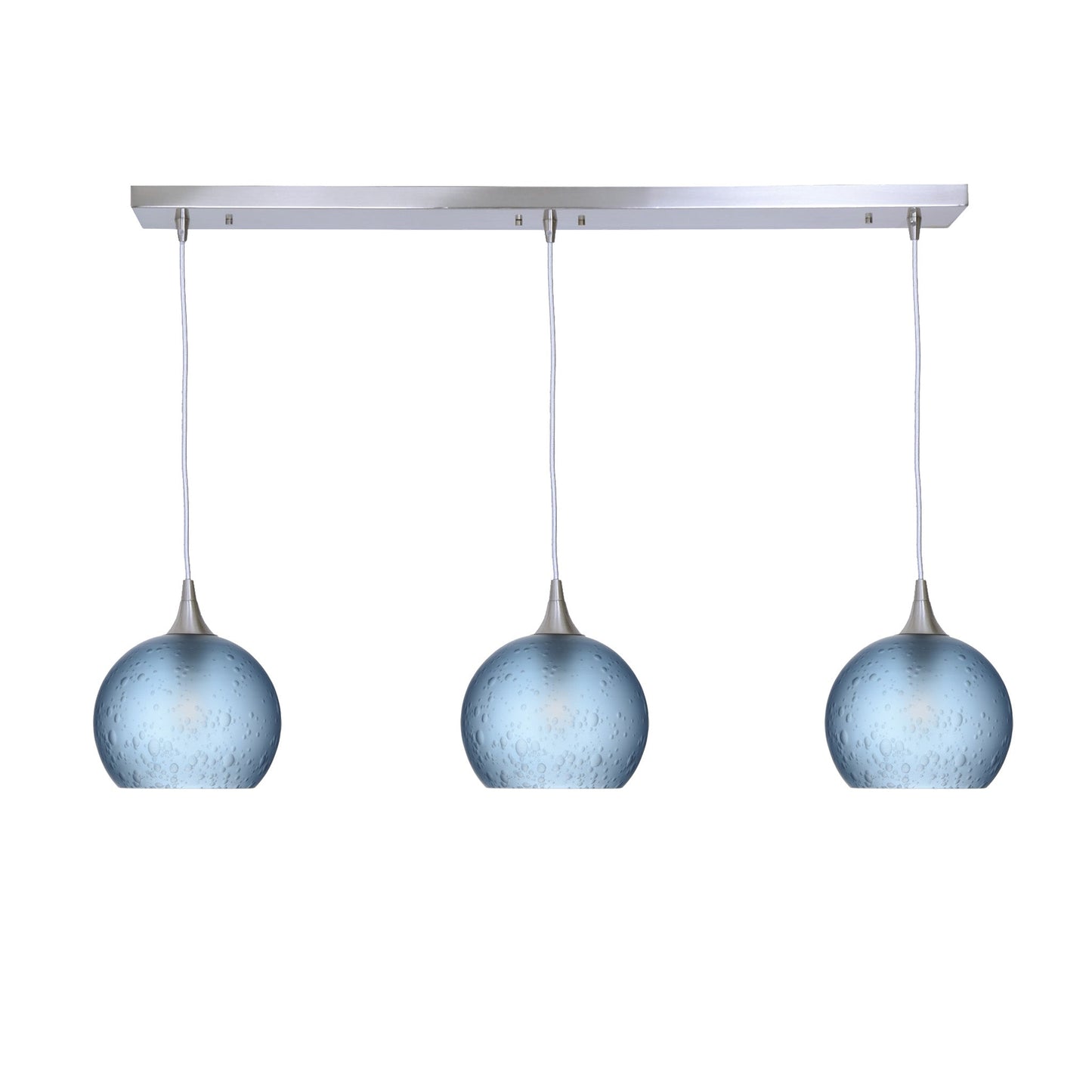 767 Celestial: 3 Pendant Linear Chandelier-Glass-Bicycle Glass Co - Hotshop-Steel Blue-Brushed Nickel-Bicycle Glass Co