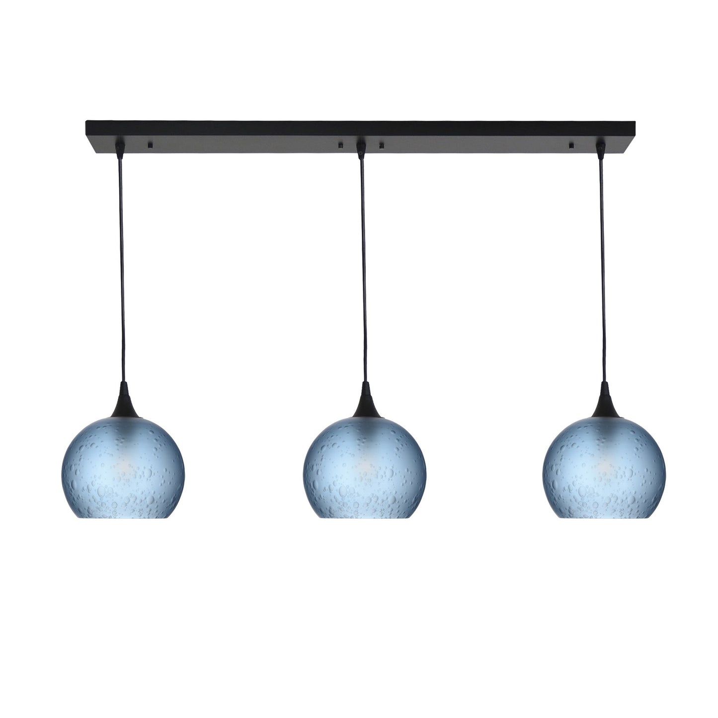 767 Celestial: 3 Pendant Linear Chandelier-Glass-Bicycle Glass Co - Hotshop-Steel Blue-Matte Black-Bicycle Glass Co