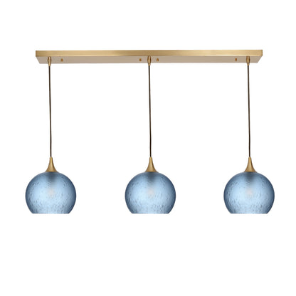 767 Celestial: 3 Pendant Linear Chandelier-Glass-Bicycle Glass Co - Hotshop-Steel Blue-Polished Brass-Bicycle Glass Co