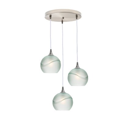 767 Glacial: 3 Pendant Cascade Chandelier-Glass-Bicycle Glass Co - Hotshop-Eco Clear-Brushed Nickel-Bicycle Glass Co