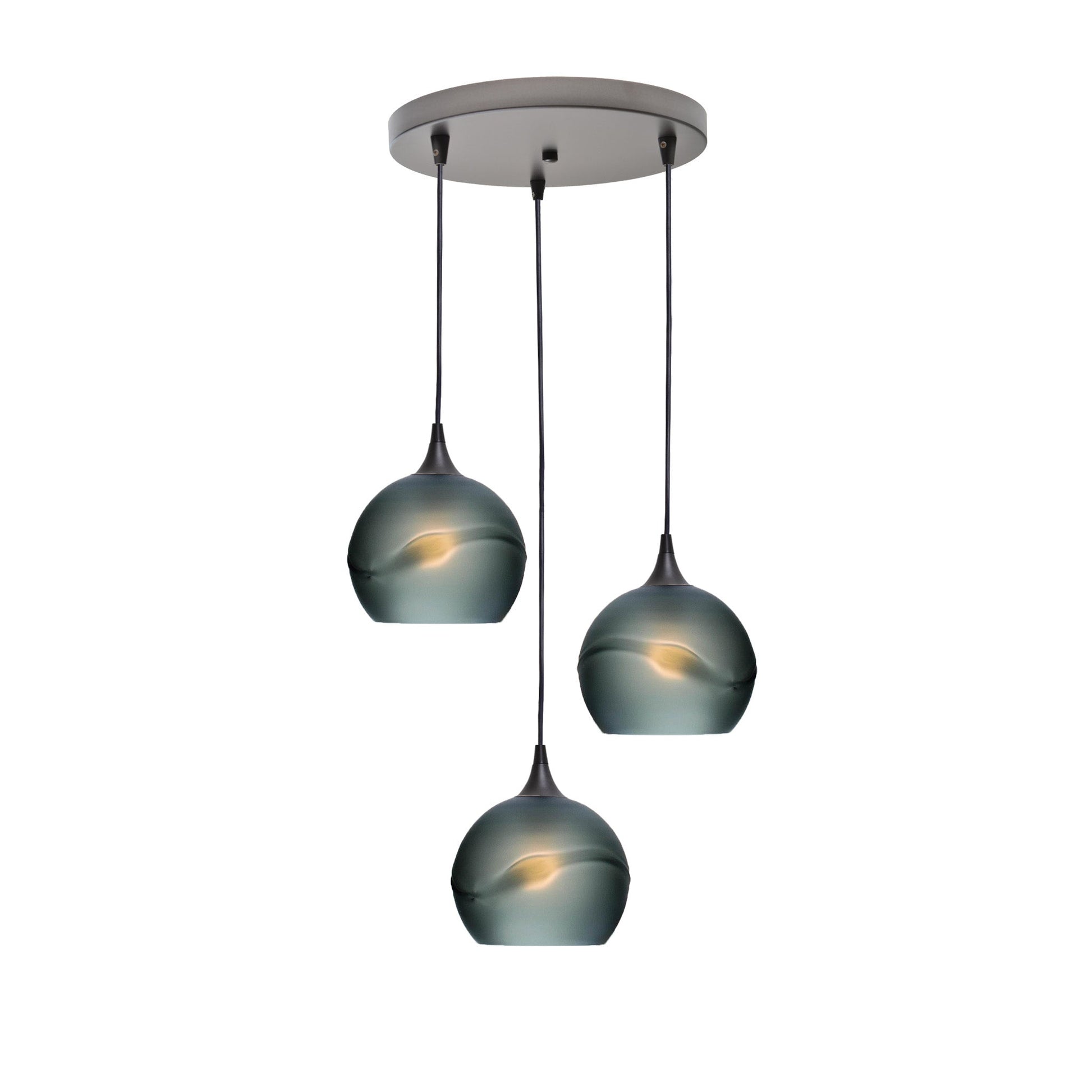 767 Glacial: 3 Pendant Cascade Chandelier-Glass-Bicycle Glass Co - Hotshop-Slate Gray-Antique Bronze-Bicycle Glass Co