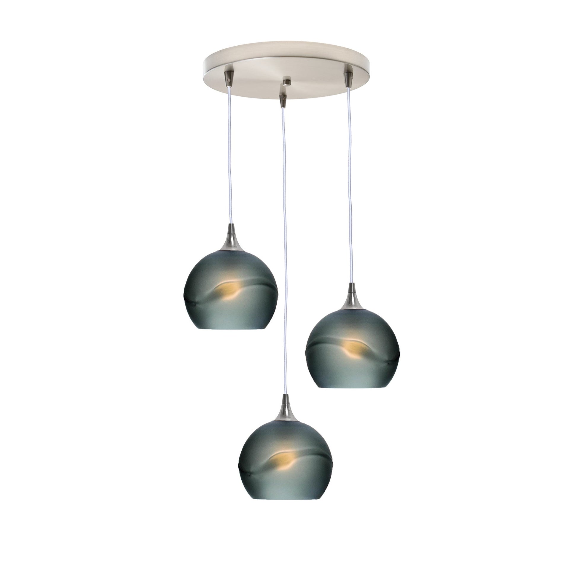 767 Glacial: 3 Pendant Cascade Chandelier-Glass-Bicycle Glass Co - Hotshop-Slate Gray-Brushed Nickel-Bicycle Glass Co