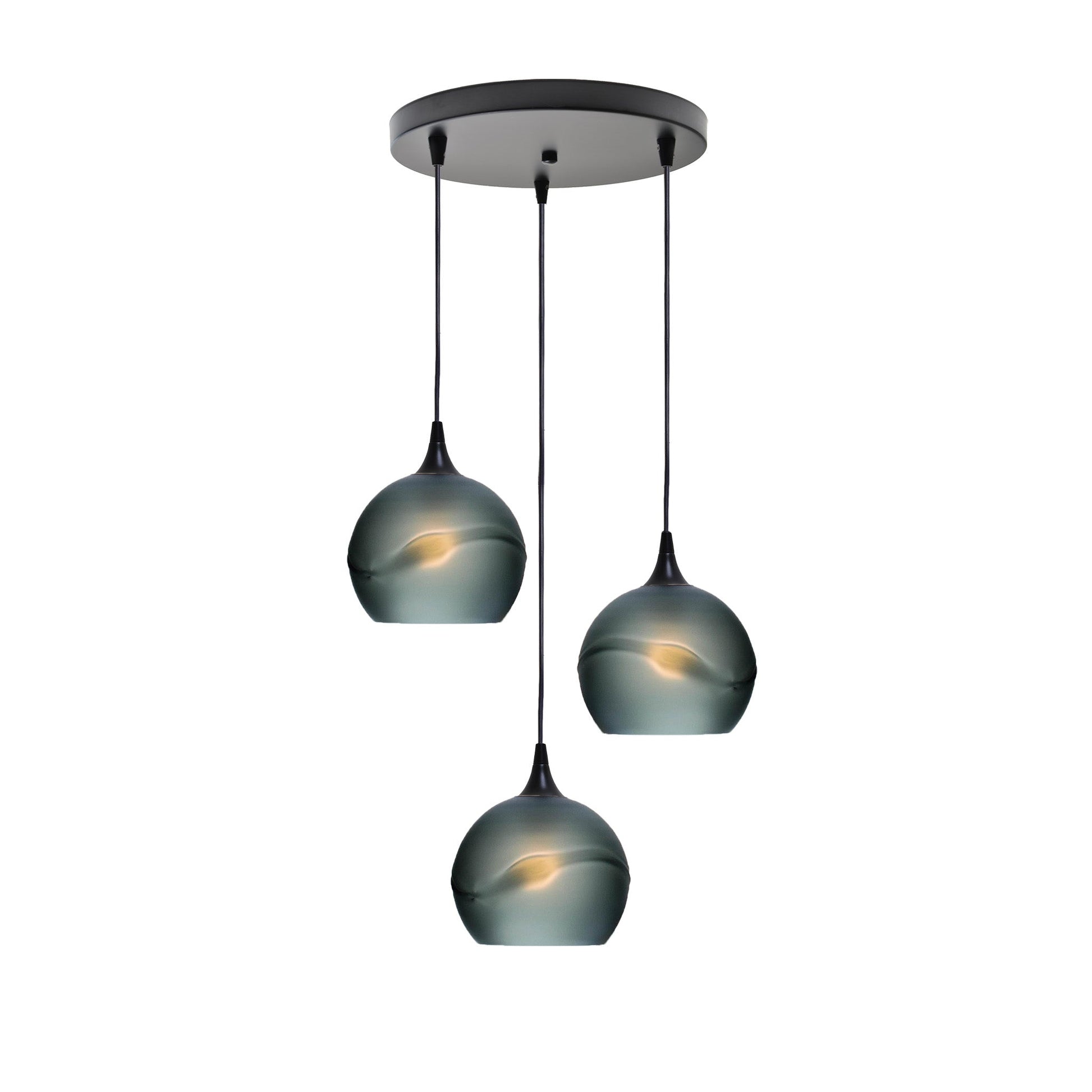767 Glacial: 3 Pendant Cascade Chandelier-Glass-Bicycle Glass Co - Hotshop-Slate Gray-Matte Black-Bicycle Glass Co