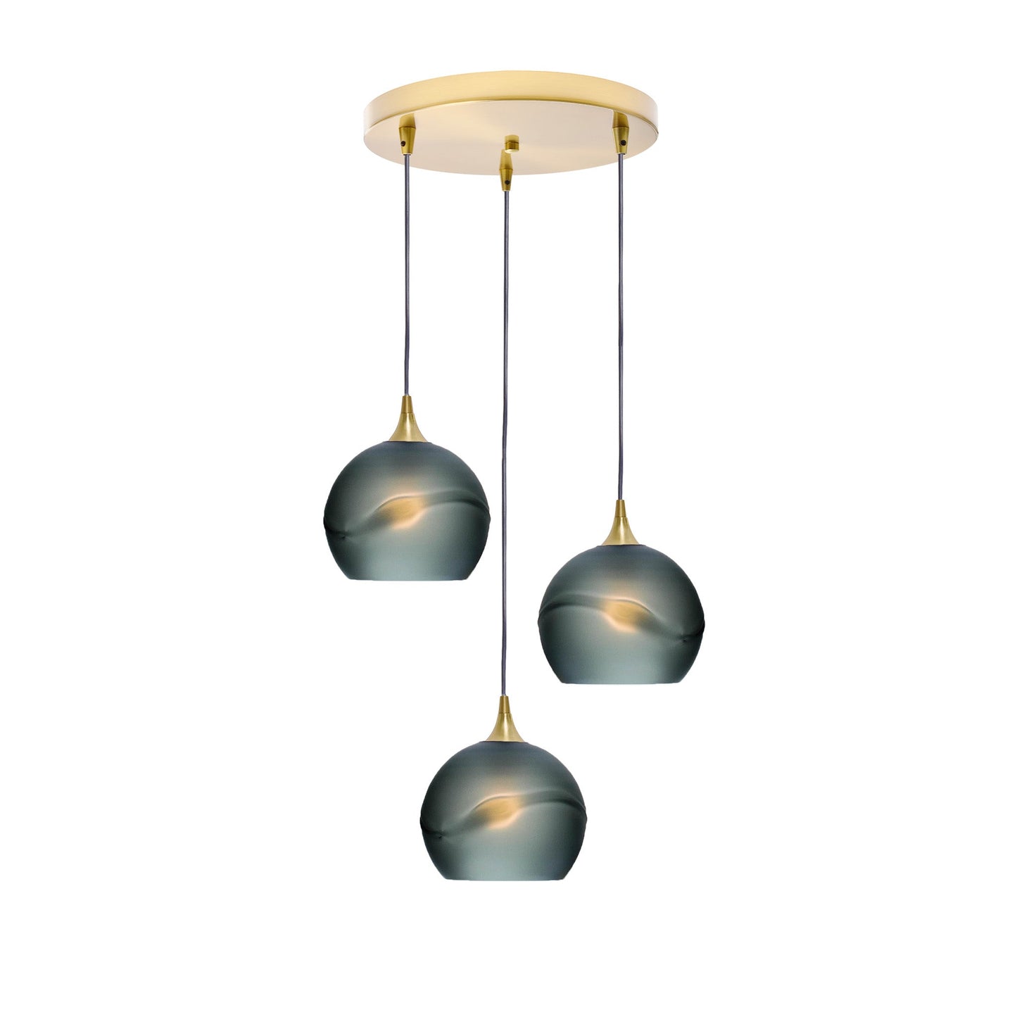 767 Glacial: 3 Pendant Cascade Chandelier-Glass-Bicycle Glass Co - Hotshop-Slate Gray-Polished Brass-Bicycle Glass Co