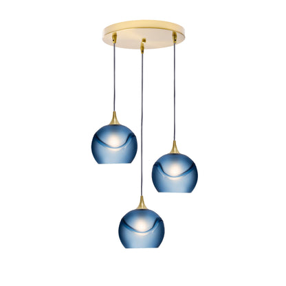 767 Glacial: 3 Pendant Cascade Chandelier-Glass-Bicycle Glass Co - Hotshop-Steel Blue-Polished Brass-Bicycle Glass Co