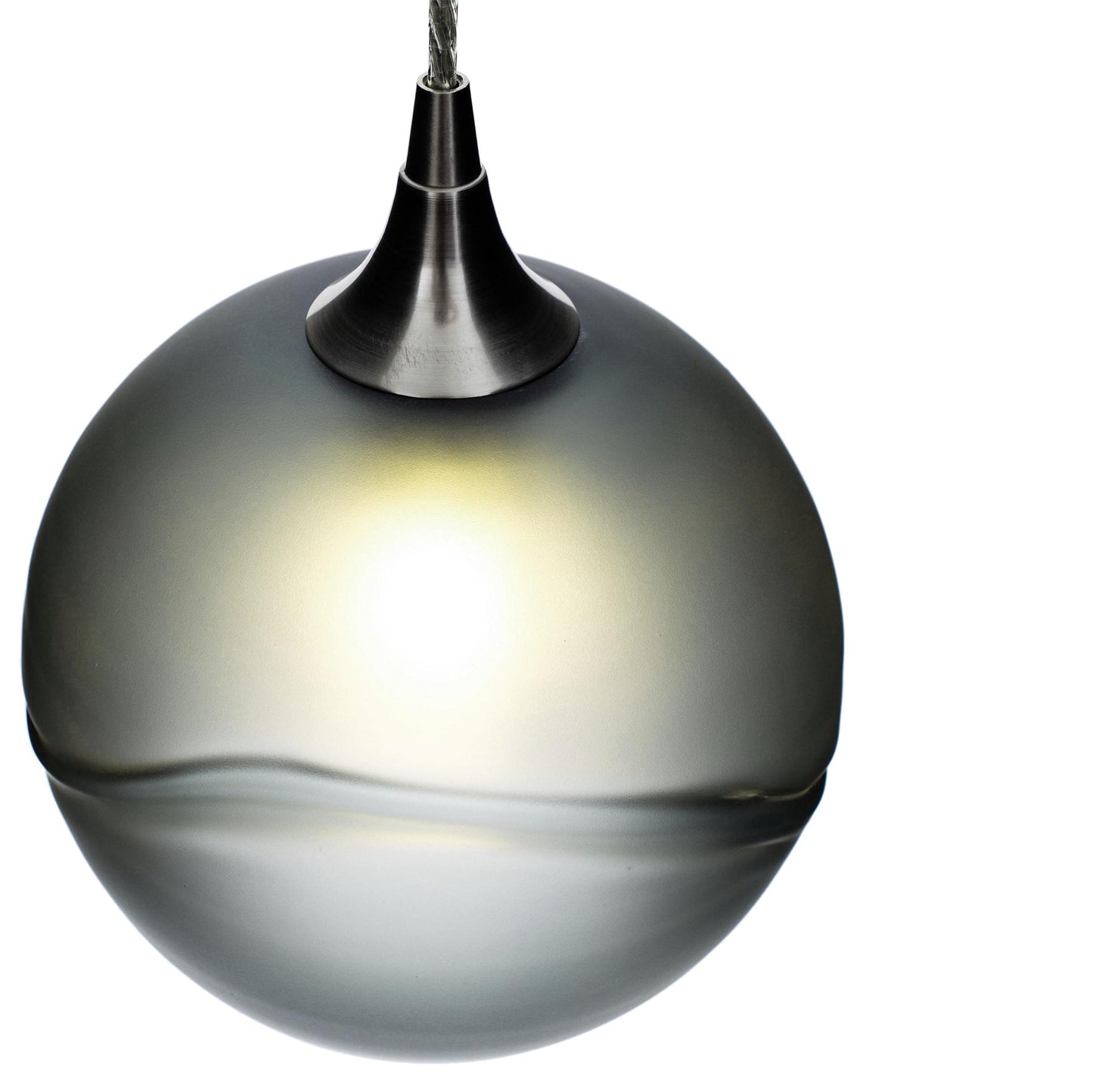 Bicycle Glass Co 767 Glacial: Single Pendant Light, Eco Clear Glass, Brushed Nickel Hardware, Detail Shot