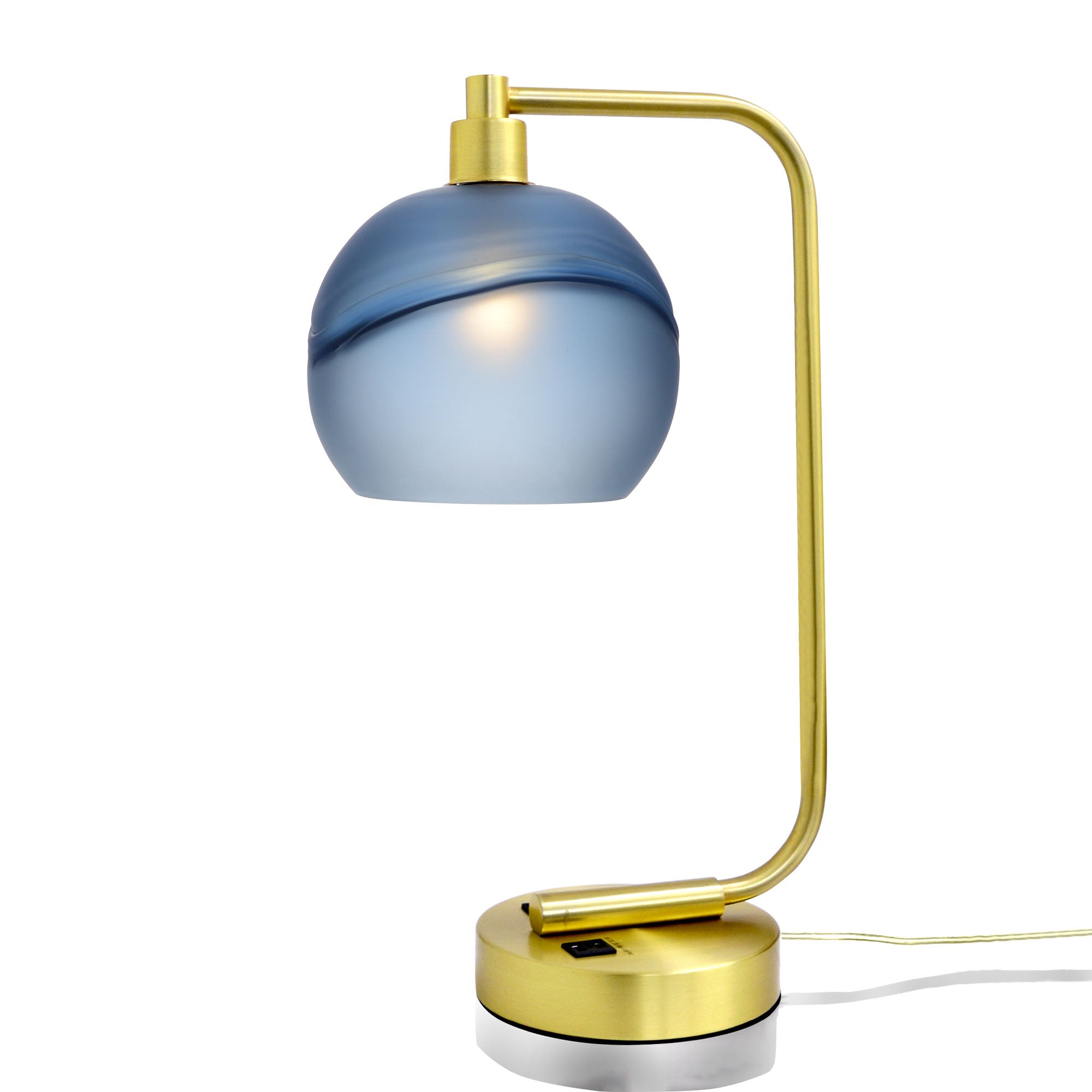 767 Glacial: Table Lamp-Glass-Bicycle Glass Co - Hotshop-Steel Blue-Satin Brass-Bicycle Glass Co