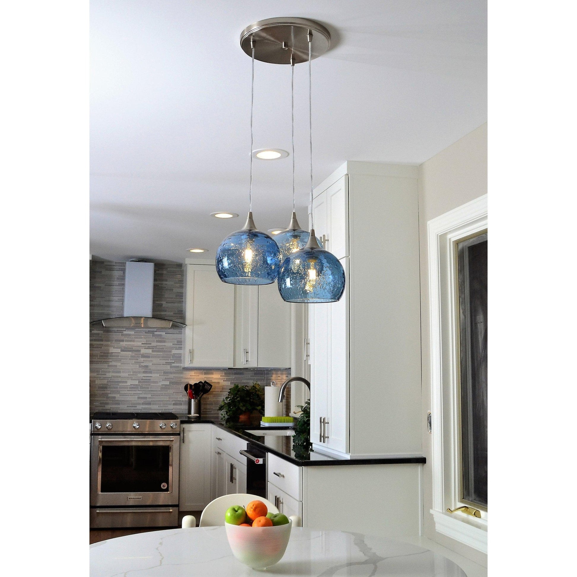 3-767-LUN-STB-STD-3RND-BNI-Lunar 3 Pendant Cascade Chandelier: Form No. 767-Multipendant-Bicycle Glass Co-Steel Blue-Bicycle Glass Co