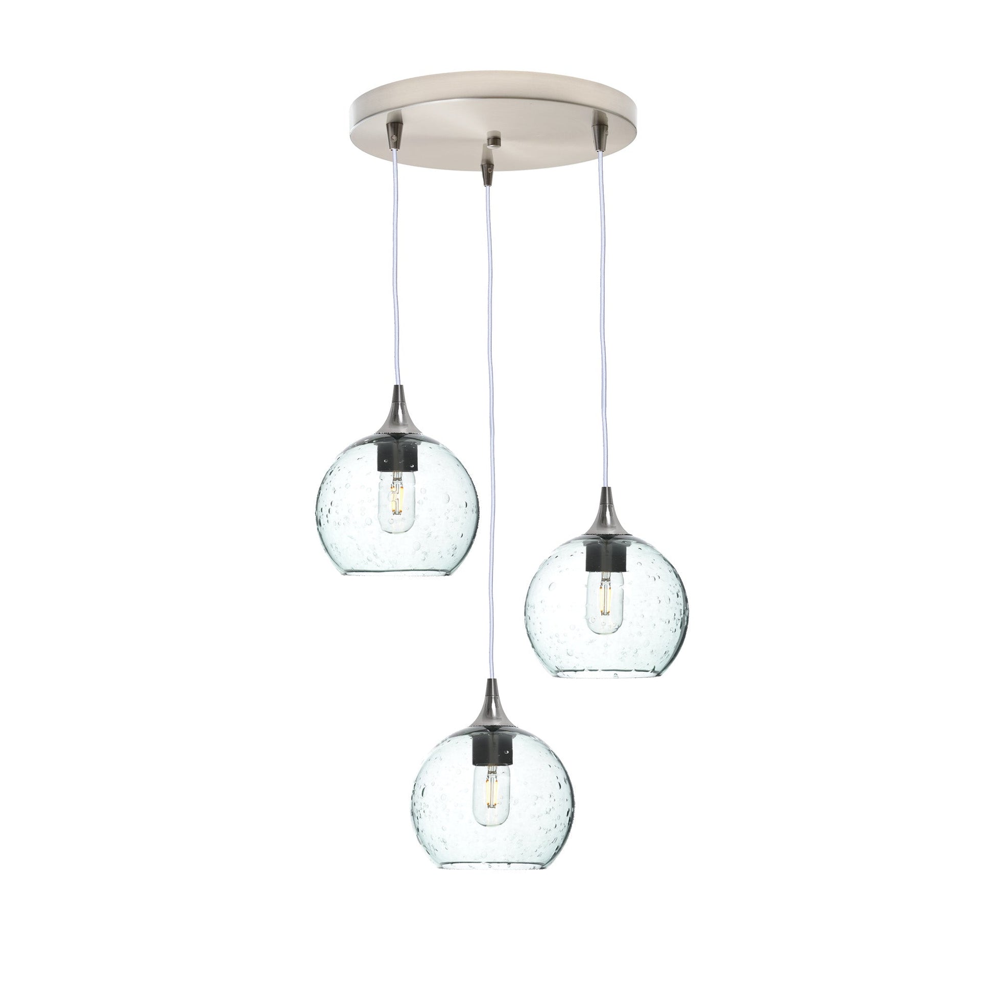 767 Lunar: 3 Pendant Cascade Chandelier-Glass-Bicycle Glass Co - Hotshop-Eco Clear-Brushed Nickel-Bicycle Glass Co