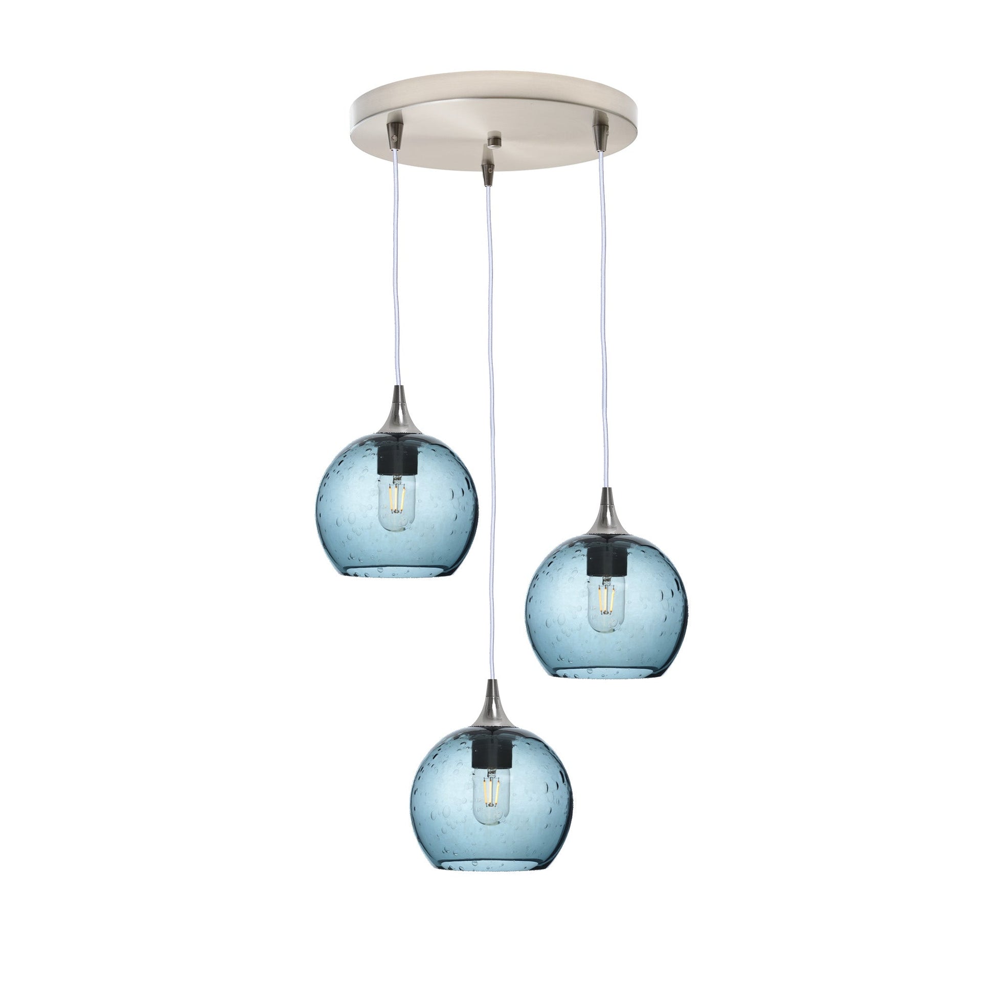 767 Lunar: 3 Pendant Cascade Chandelier-Glass-Bicycle Glass Co - Hotshop-Slate Gray-Brushed Nickel-Bicycle Glass Co