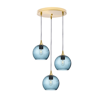 767 Lunar: 3 Pendant Cascade Chandelier-Glass-Bicycle Glass Co - Hotshop-Slate Gray-Polished Brass-Bicycle Glass Co