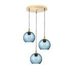 767 Lunar: 3 Pendant Cascade Chandelier-Glass-Bicycle Glass Co - Hotshop-Slate Gray-Polished Brass-Bicycle Glass Co