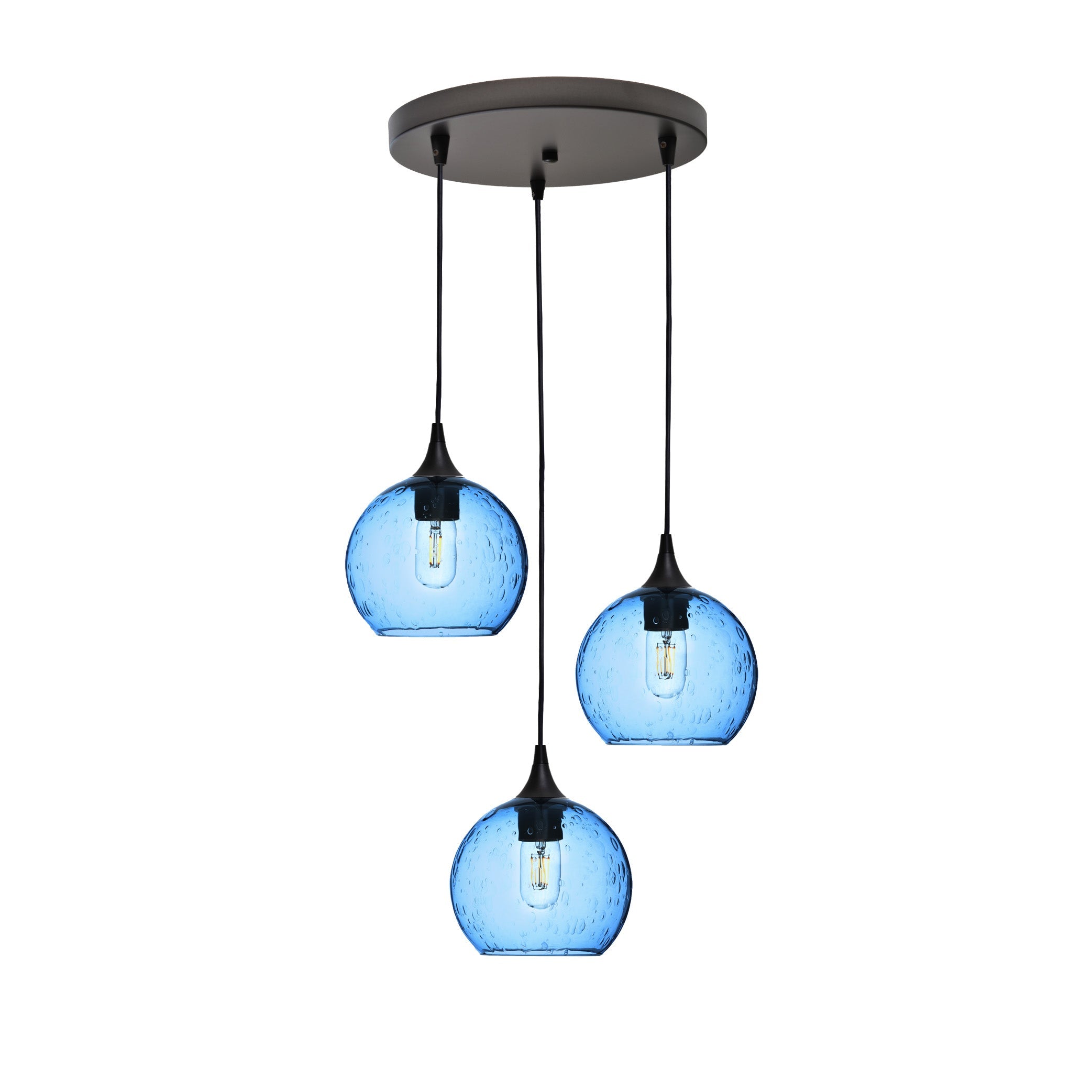 767 Lunar: 3 Pendant Cascade Chandelier-Glass-Bicycle Glass Co - Hotshop-Steel Blue-Matte Black-Bicycle Glass Co