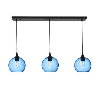 767 Lunar: 3 Pendant Linear Chandelier-Glass-Bicycle Glass Co - Hotshop-Steel Blue-Matte Black-Bicycle Glass Co