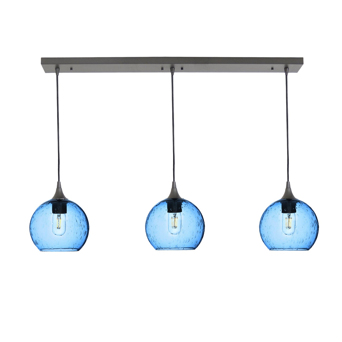 767 Lunar: 3 Pendant Linear Chandelier-Glass-Bicycle Glass Co - Hotshop-Steel Blue-Antique Bronze-Bicycle Glass Co