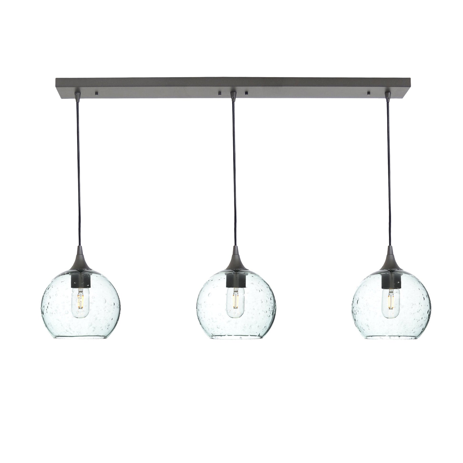 767 Lunar: 3 Pendant Linear Chandelier-Glass-Bicycle Glass Co - Hotshop-Eco Clear-Antique Bronze-Bicycle Glass Co
