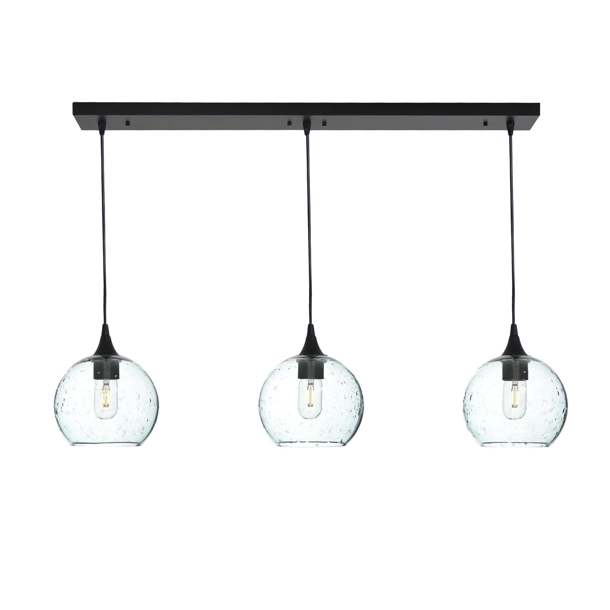 767 Lunar: 3 Pendant Linear Chandelier-Glass-Bicycle Glass Co - Hotshop-Eco Clear-Matte Black-Bicycle Glass Co