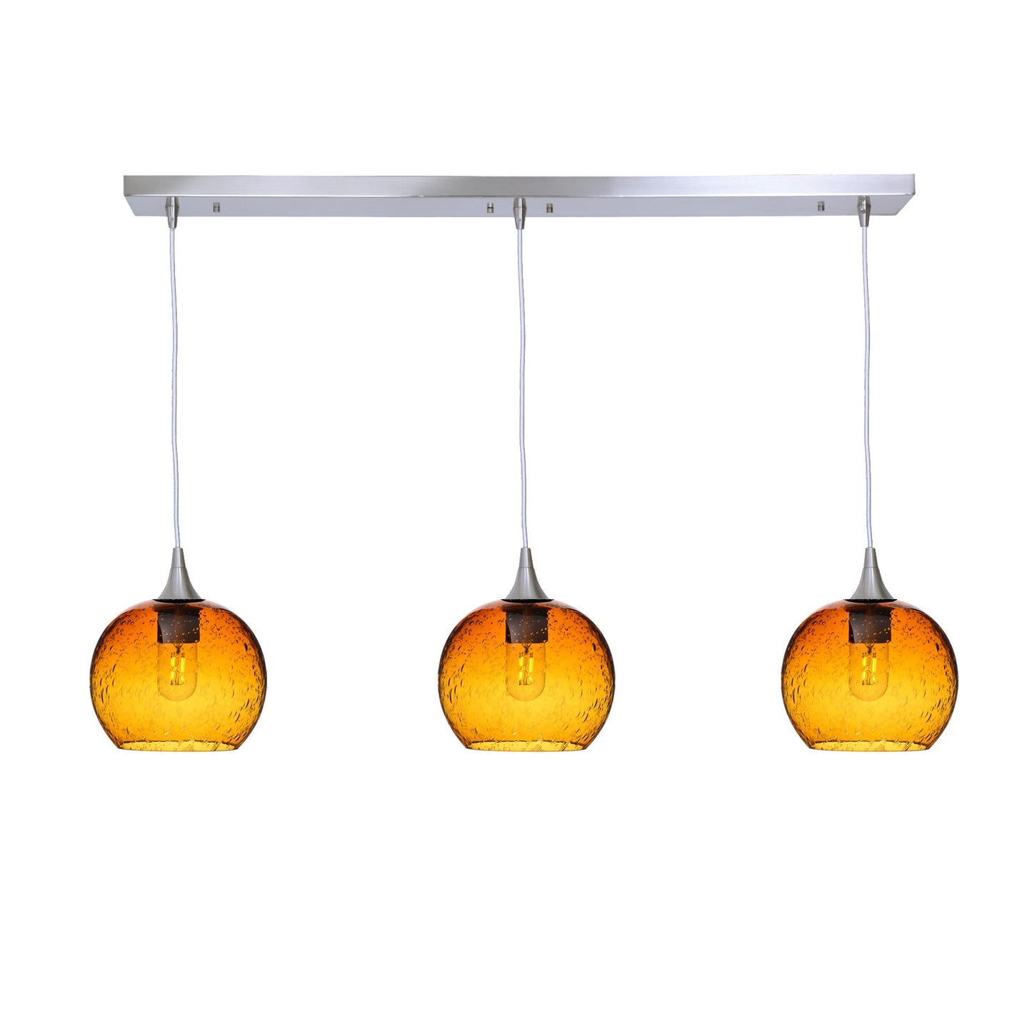 767 Lunar: 3 Pendant Linear Chandelier-Glass-Bicycle Glass Co - Hotshop-Golden Amber-Brushed Nickel-Bicycle Glass Co