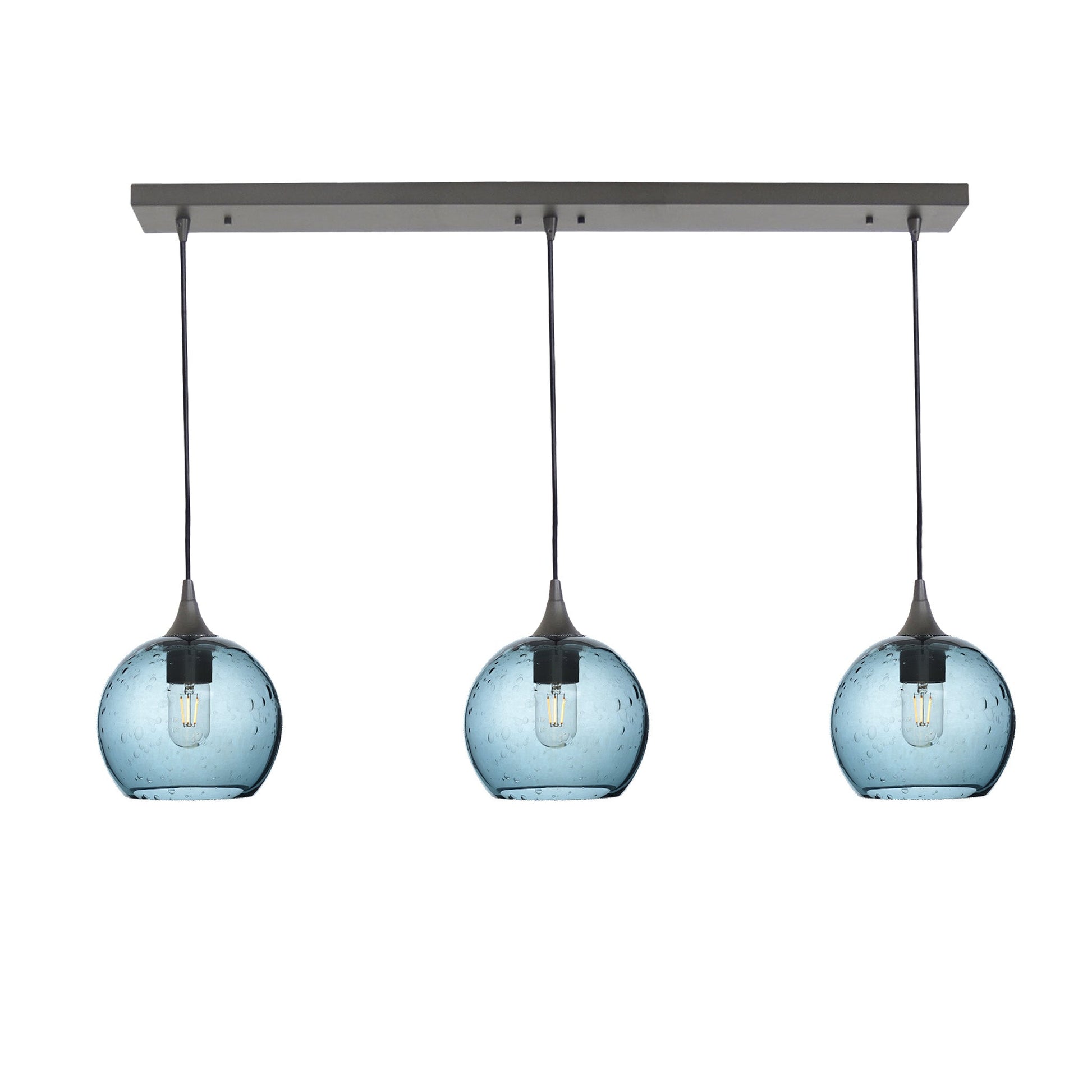 767 Lunar: 3 Pendant Linear Chandelier-Glass-Bicycle Glass Co - Hotshop-Slate Gray-Antique Bronze-Bicycle Glass Co