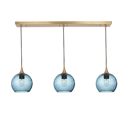 767 Lunar: 3 Pendant Linear Chandelier-Glass-Bicycle Glass Co - Hotshop-Slate Gray-Polished Brass-Bicycle Glass Co