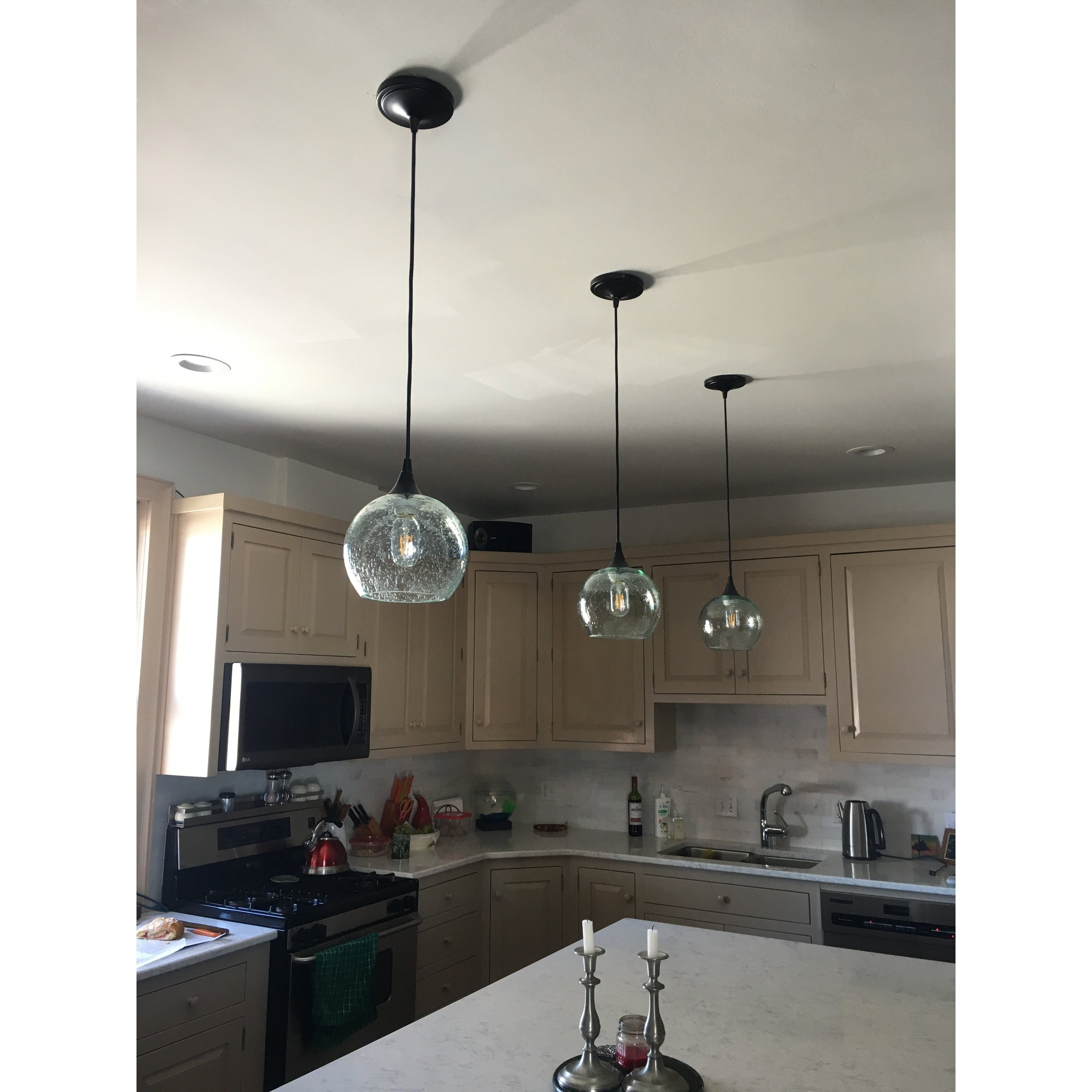767 Lunar: Single Pendant Light-Pendant Lights-Bicycle Glass Co-Steel Blue-Bicycle Glass Co