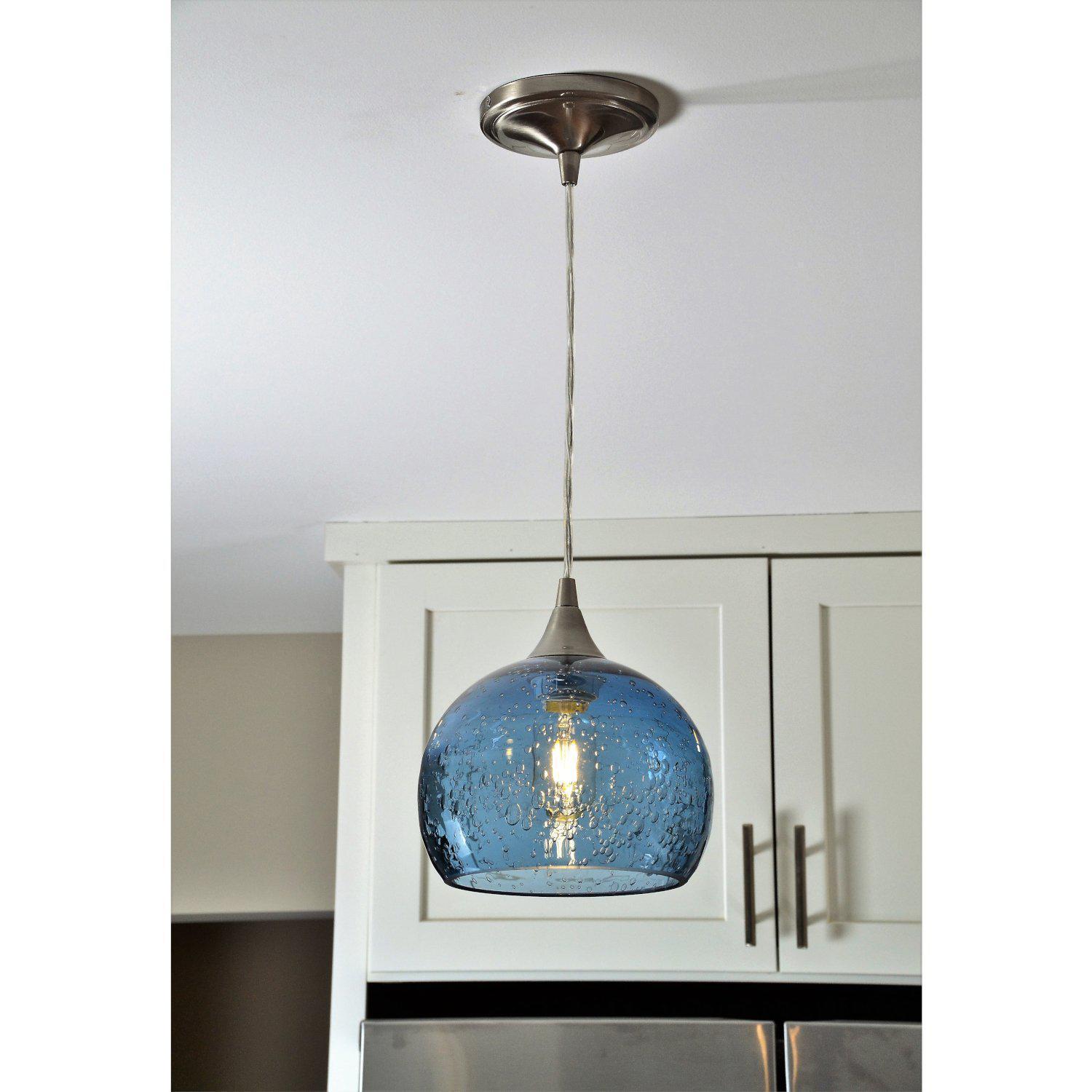 1-767-LUN-STB-STD-1SGL-BLK-Lunar Single Pendant Light: Form No. 767-Pendant Lights-Bicycle Glass Co-Steel Blue-Black-Bicycle Glass Co