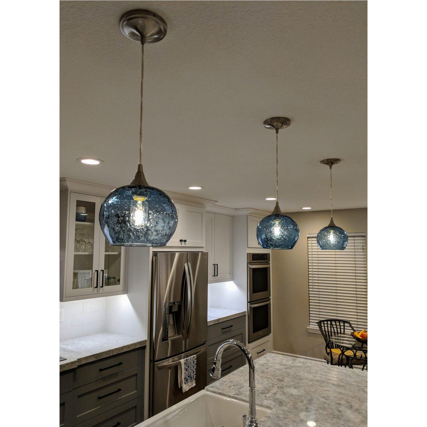 1-767-LUN-STB-STD-1SGL-BLK-Lunar Single Pendant Light: Form No. 767-Pendant Lights-Bicycle Glass Co-Steel Blue-Black-Bicycle Glass Co