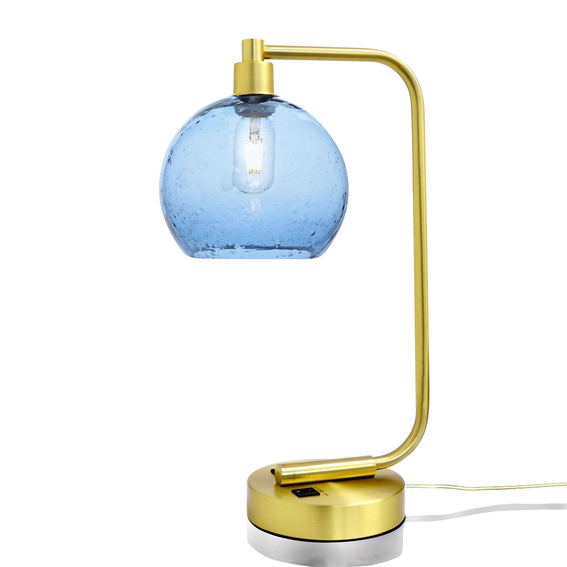 767 Lunar: Table Lamp-Glass-Bicycle Glass Co - Hotshop-Steel Blue-Satin Brass-Bicycle Glass Co