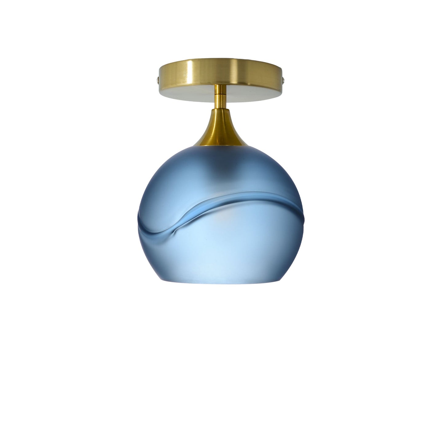 767 Semi-Flush-Bicycle Glass Co - Hotshop-Glacial-Steel Blue-Polished Brass-Bicycle Glass Co