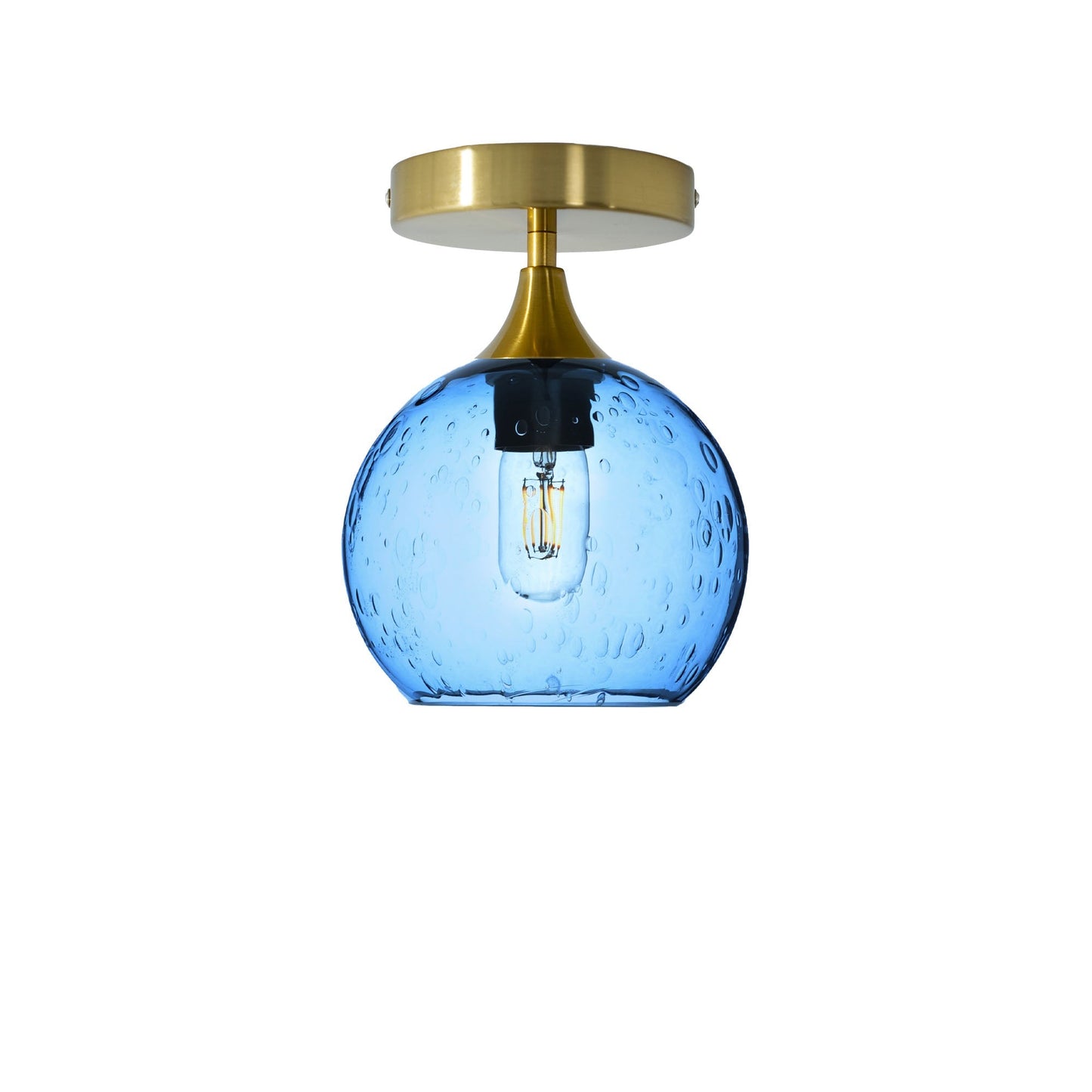 767 Semi-Flush-Bicycle Glass Co - Hotshop-Lunar-Steel Blue-Polished Brass-Bicycle Glass Co